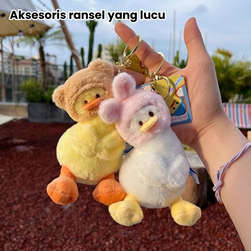 Gantungan Kunci/Gantungan Boneka Bebek Fluffy/Gantungan Lucu/Boneka Bebek Kepala Miring/Gantungan Bo
