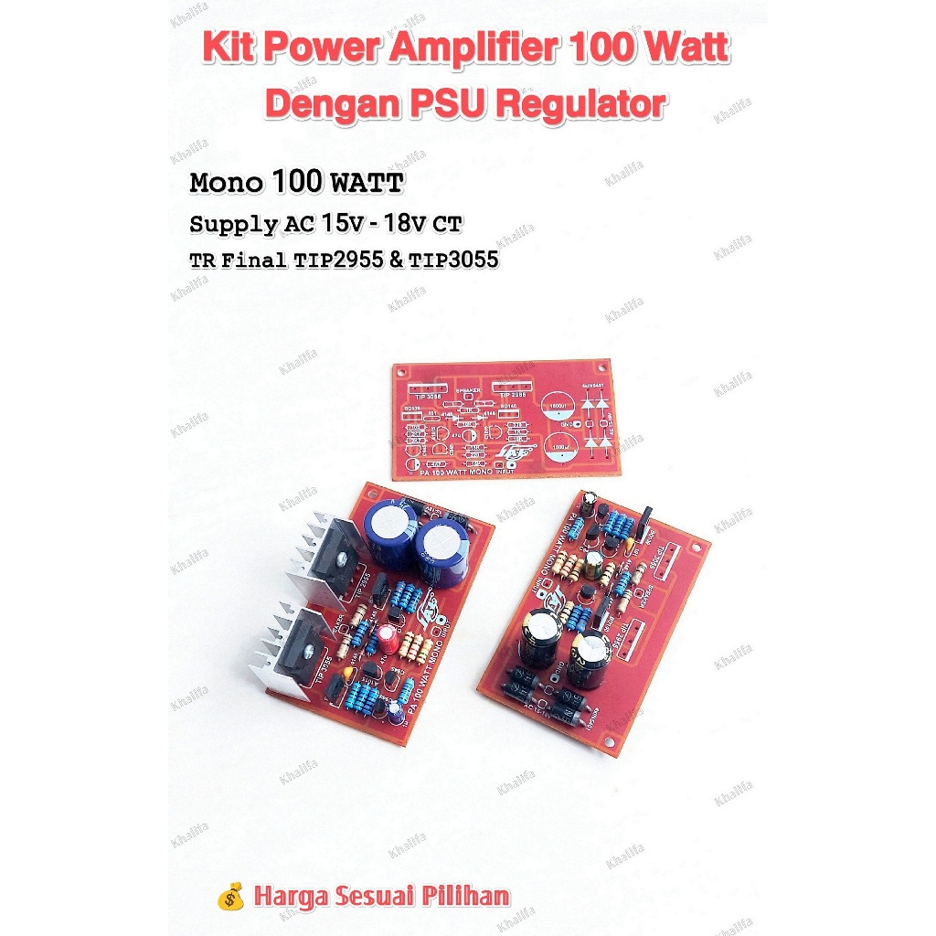 Kit Modul Driver PCB Power Ampli OCL 100W Mono Plus Dengan PSU Regulator DC 15V - 18V CT Module PA A