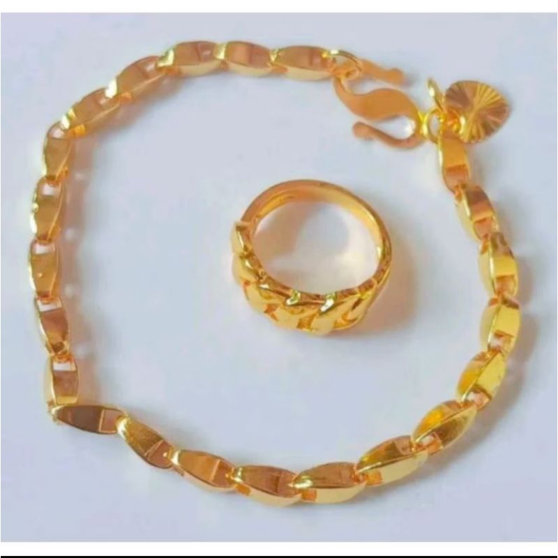 Gelang Rantai Padi Warna Emas 24k Gratis Cincin Viral Anti Karat