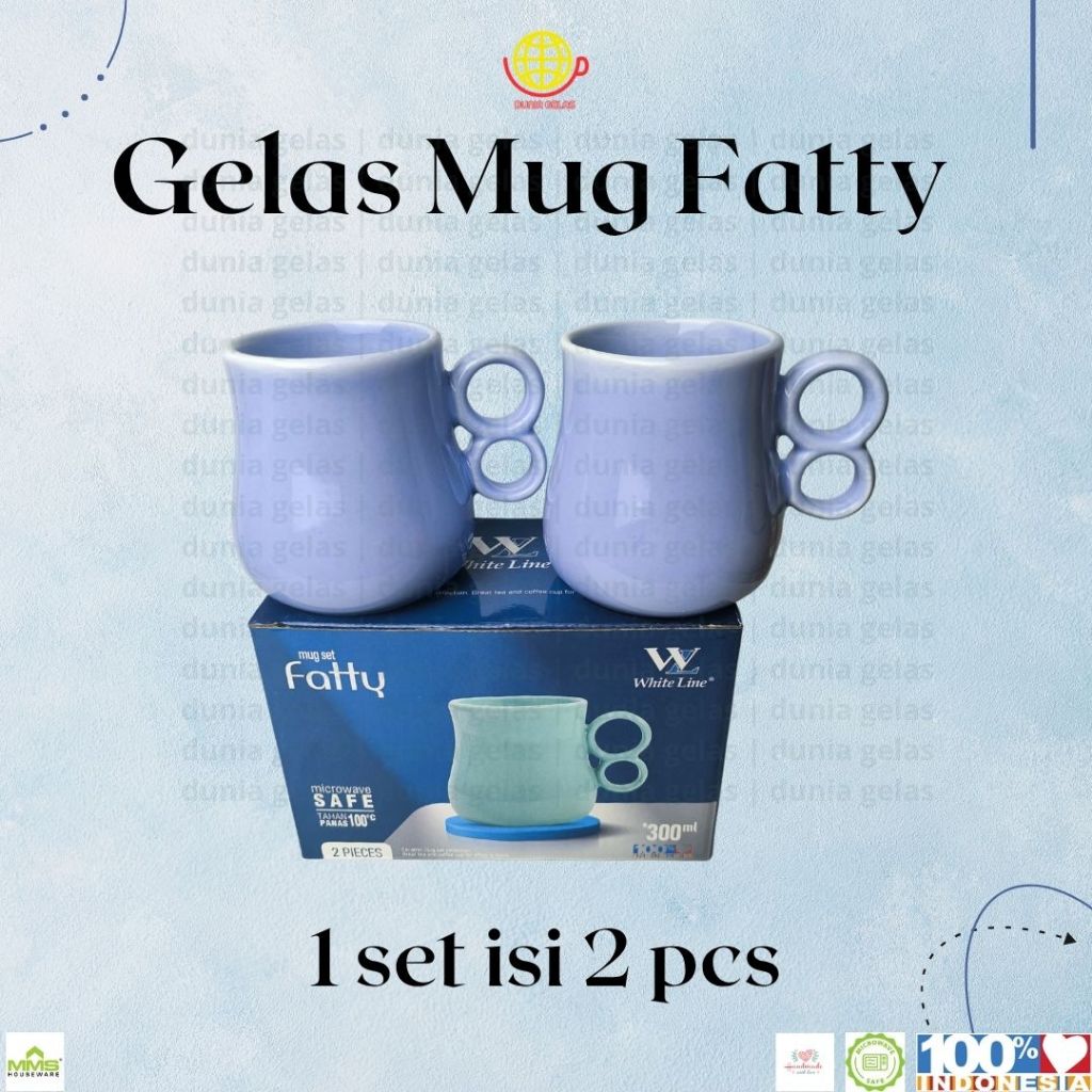 1 set isi2 buah Cangkir Mug Fatty  325 ml / Set Gelas Kado / Gelas Gagang Keramik / Gelas Kopi / Gel