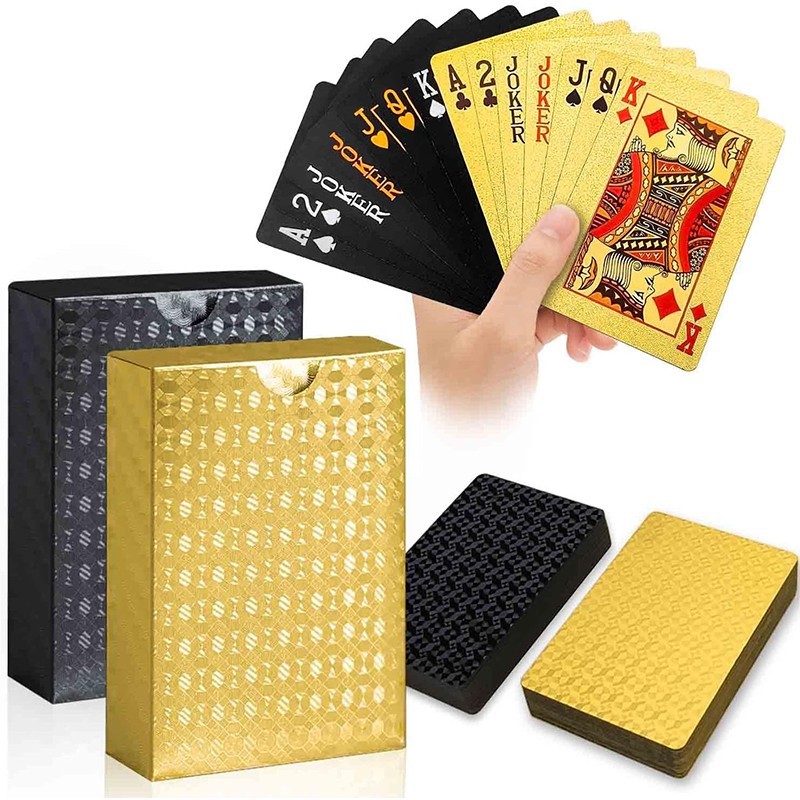 1 Set Playing Card Black Gold Foil Kartu Remi Plastik Pvc Hitam Kartu Remi Gold Hitam Premium
