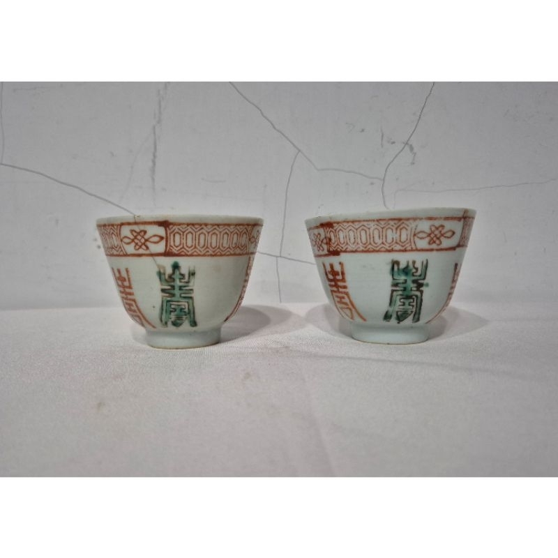 sepasang cawan keramik cina antik