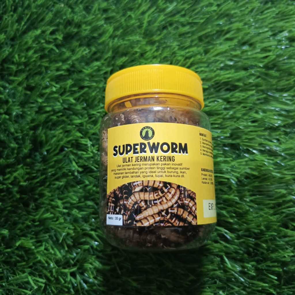 Superworm Super Worm Botol Toples Ulat Jerman Kering Pakan Extra Fooding EF Burung Murai Kacer Cende