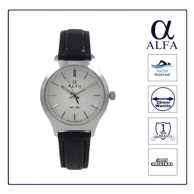 ALFA Jam Tangan Wanita Kulit Tahan Air warna Silver K6001 Original