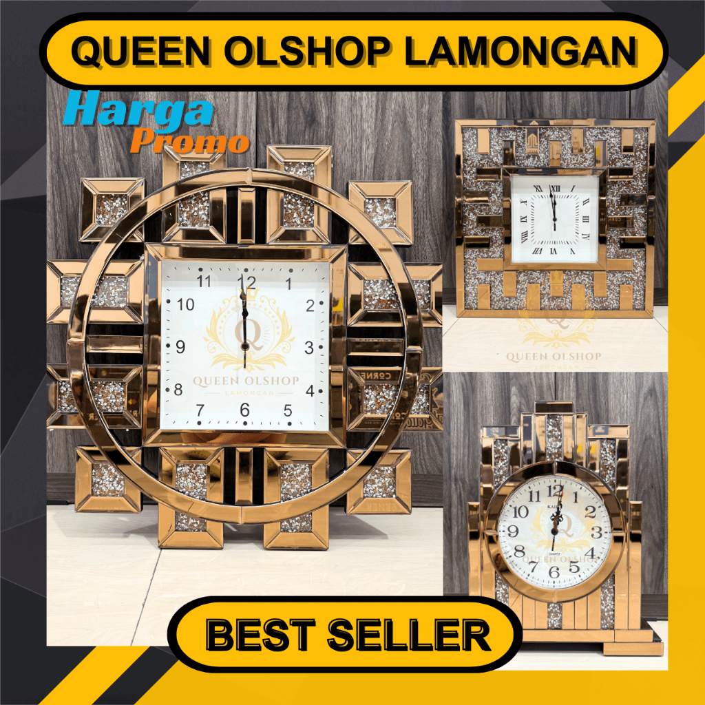 Jam Dinding/Meja Kaca Kristal Diagonal/Kotak/Lego Diamond Import