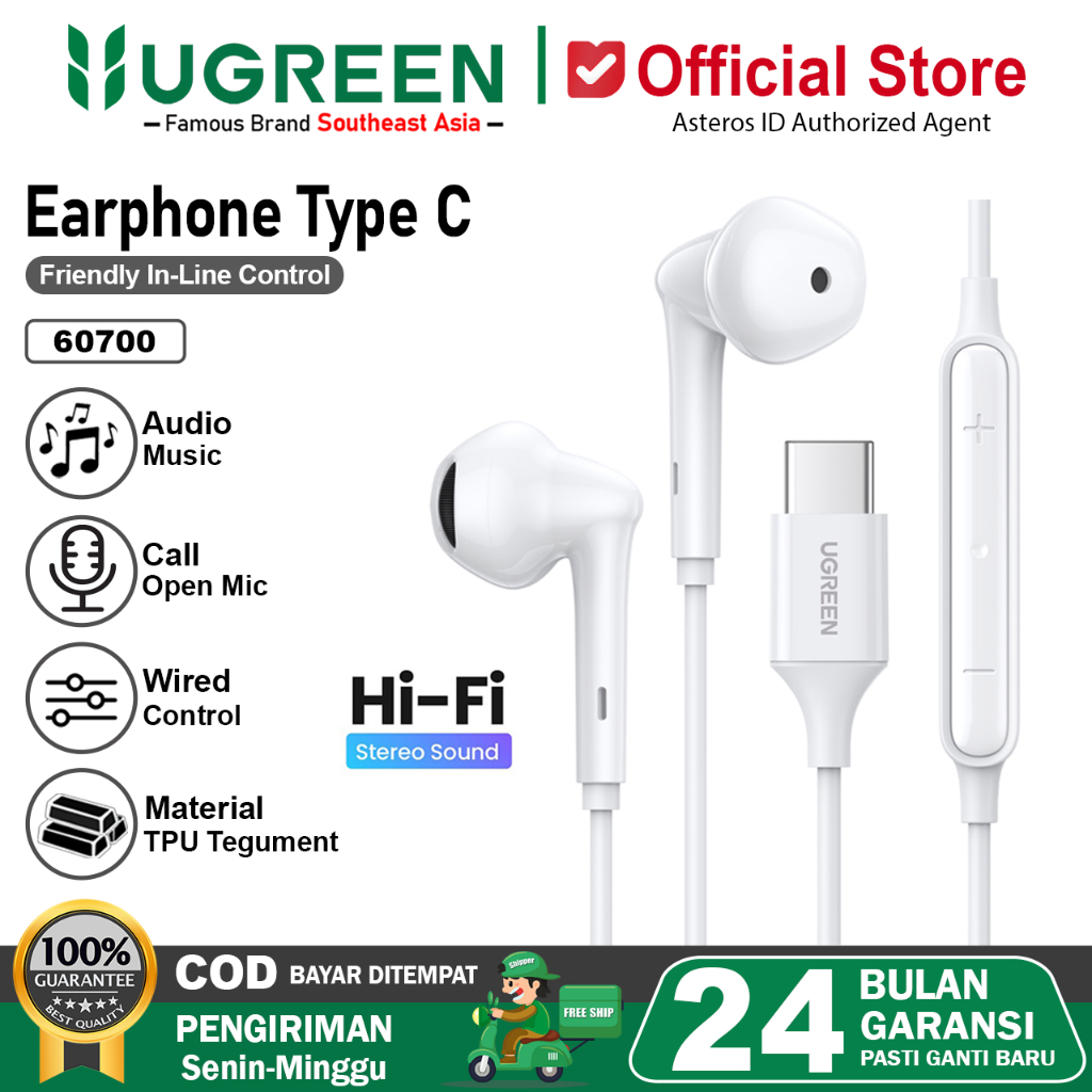 UGREEN Headset Handsfree Earphone Samsung Google  iPad iPhone 15 16 17 Series Type C Audio Call