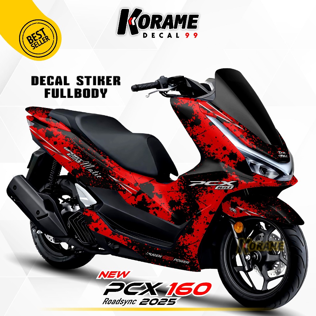 Decal PCX 160 RoadSync 2025 Motif Hayabusa Racing Merah Hitam Fullbody
