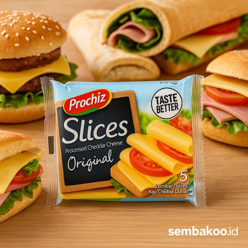 

Prochiz Slice Keju Cheddar Original – Isi 5 Slice | Keju Iris Praktis, Lembut & Lezat
