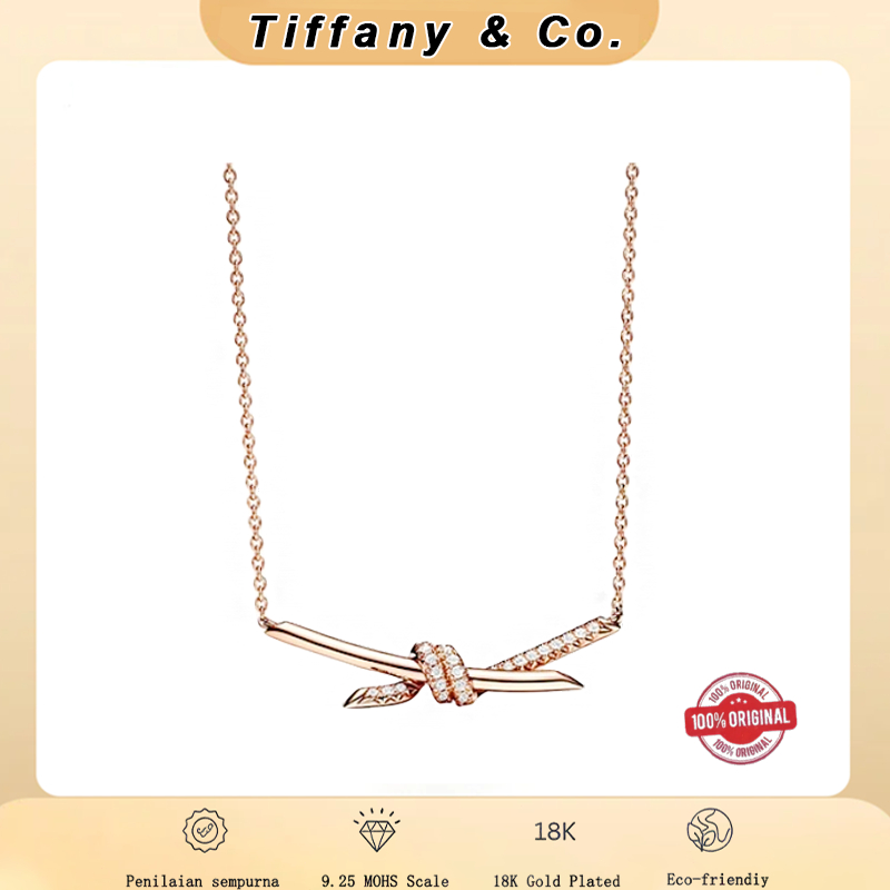 "Kalung TIFFANY & CO. Knot Series Original - Rose Gold Emas Mawar untuk Wanita, Desain Mewah Khas Er