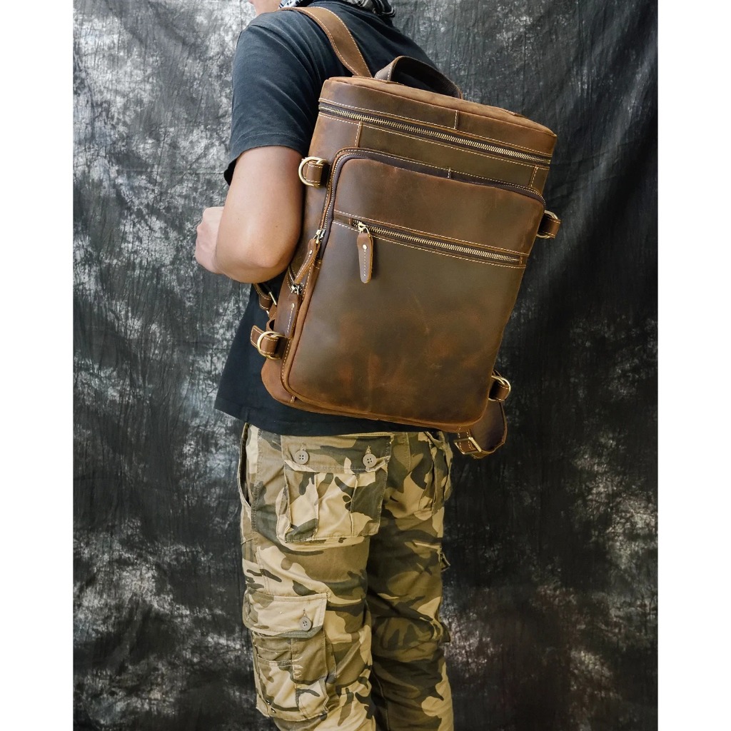 Tas Ransel Travel Pria kulit crazy hourse 100% ASLI Tas Pria Bagpack