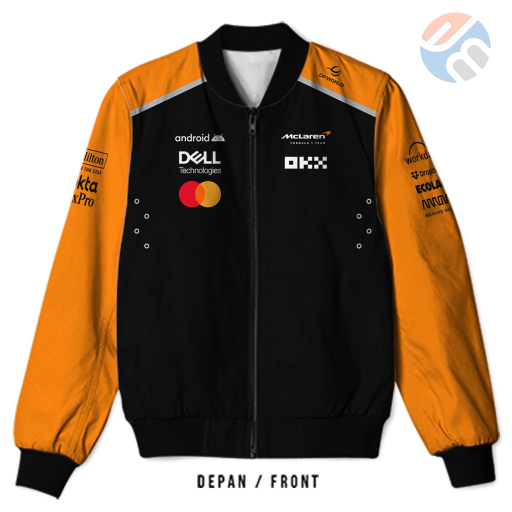 SAGALA - Jaket Bomber F1 MCLAREN HITAM 2025 Pria & Wanita Dewasa | Printing Sublime