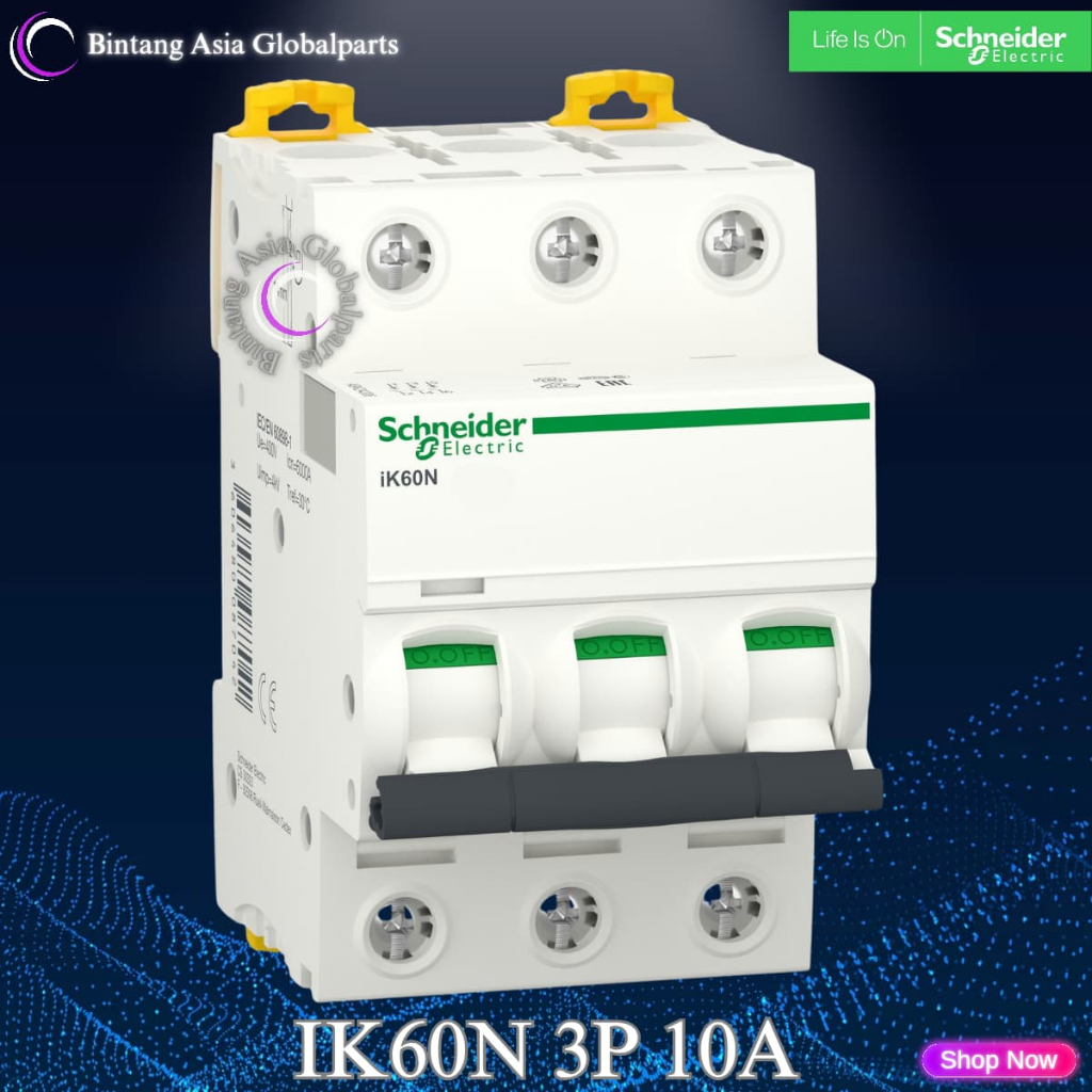 MCB 3p 10a Schneider iK60N Original / MCB 3 Phase 10 Ampere A9K24310 / MCB 3 Pole 10a 6kA