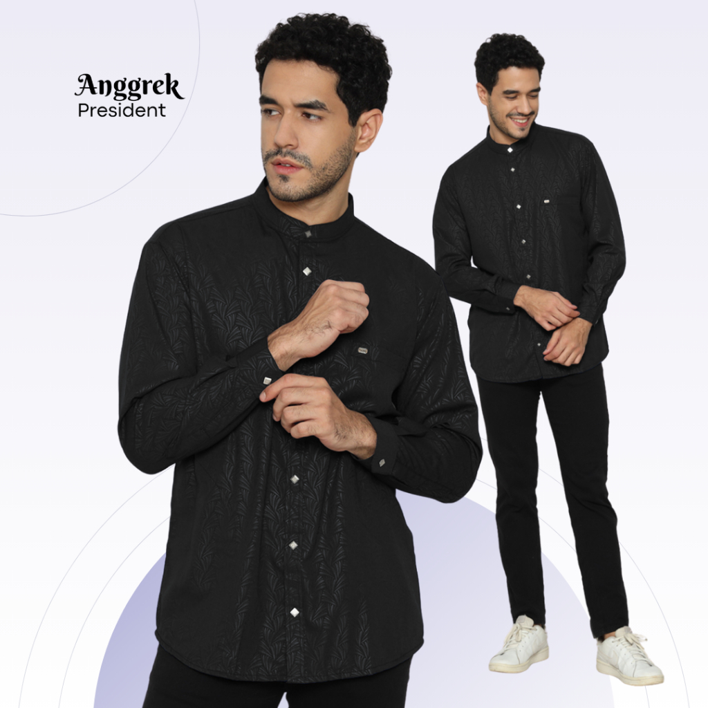 Anggrek President -  Baju Koko Pria Lengan Panjang Premium Motif Polos Busana Muslim Laki Laki