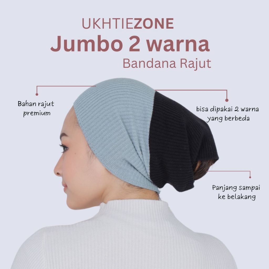 Ukhtiezone - Ciput Bandana Rajut 2 warna Jumbo / inner hijab premium