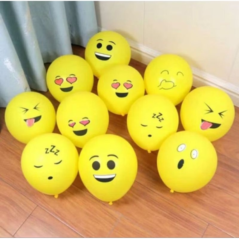 BALON LATEX EMOTICON KUNING MIX ISI 10 PCS