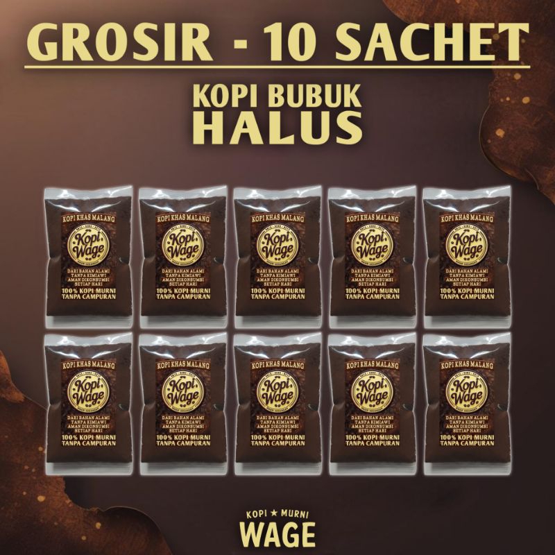 

10 Sachet Kopi Wage Halus 60 Gram - Kopi Bubuk Murni Robusta Dampit dan Robusta Gunung Kawi Malang