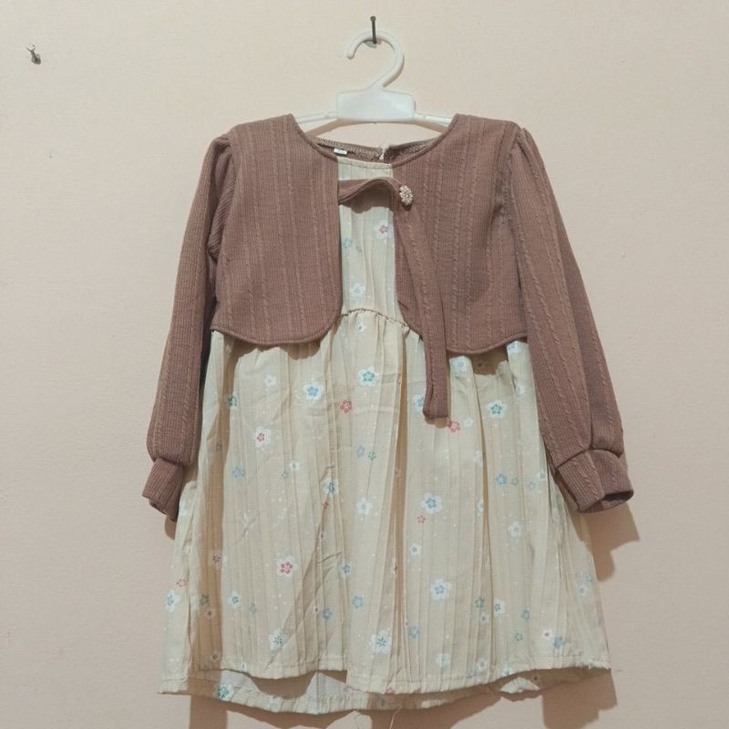 Baju Dress Anak Perempuan Lengan Panjang Motif Bunga + Cardigan Lucu Dress Anak Perempuan 1-5 Tahun 