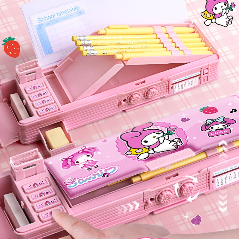 

Kuromi Kapasitas Besar Kotak Pena Lapisan Ganda / Kotak Pena Kunci Kombinasi Tahan Air 9 in 1 Kotak