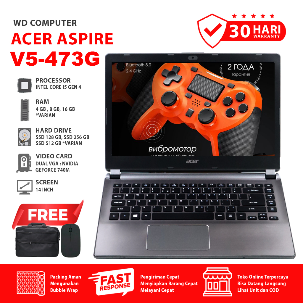 Laptop Acer Aspire V5-473G - NVIDIA GEFORCE 740M I Core I5 Gen 4 I Ram 8 Gb Ssd 256 Gb I Mouse Tas