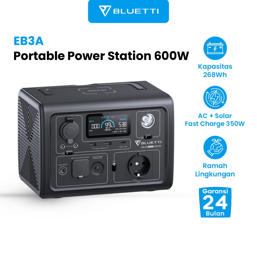 Power Station Portable BLUETTI EB3A 600W Genset Portable 268Wh Garansi