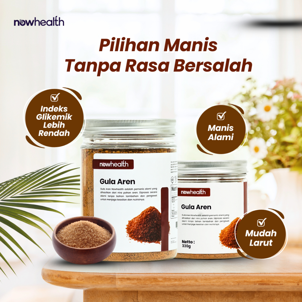 

Gula Aren Bubuk 500 gr Nowhealth Organik Premium Gula Semut Serbuk Pemanis Alam Tanpa Campuran