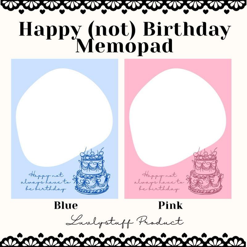 

[Luvlystuff] MEMOPAD HAPPY (NOT) BIRTHDAY PINK BLUE AESTHETIC || SIMPLE MEMOPAD DECO PINTEREST