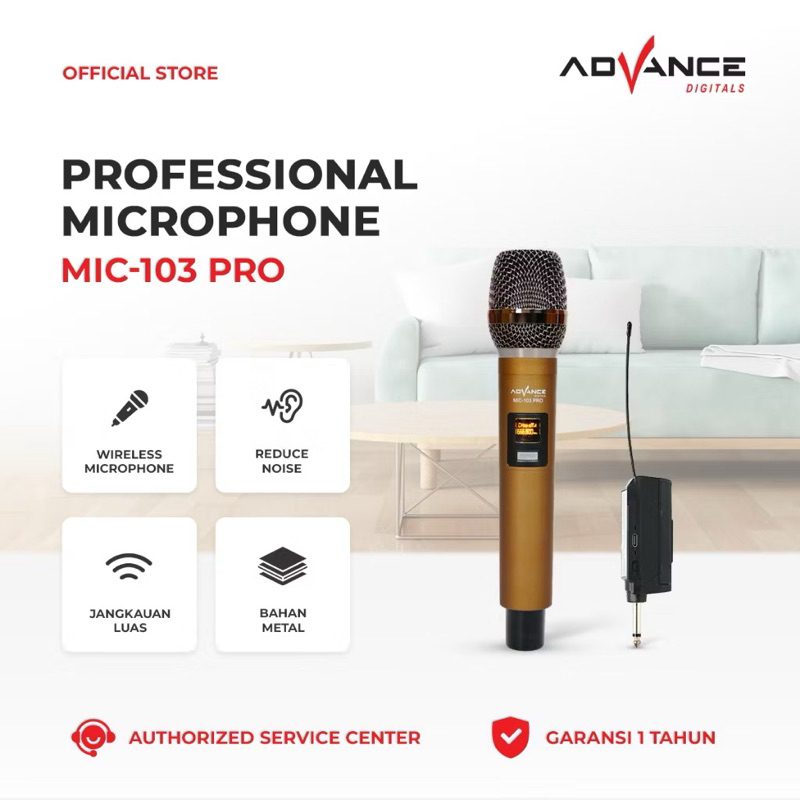 Advance Mic-103 PRO Microphone Wireless Single Cocok untuk Karaoke / Mic Tanpa Kabel