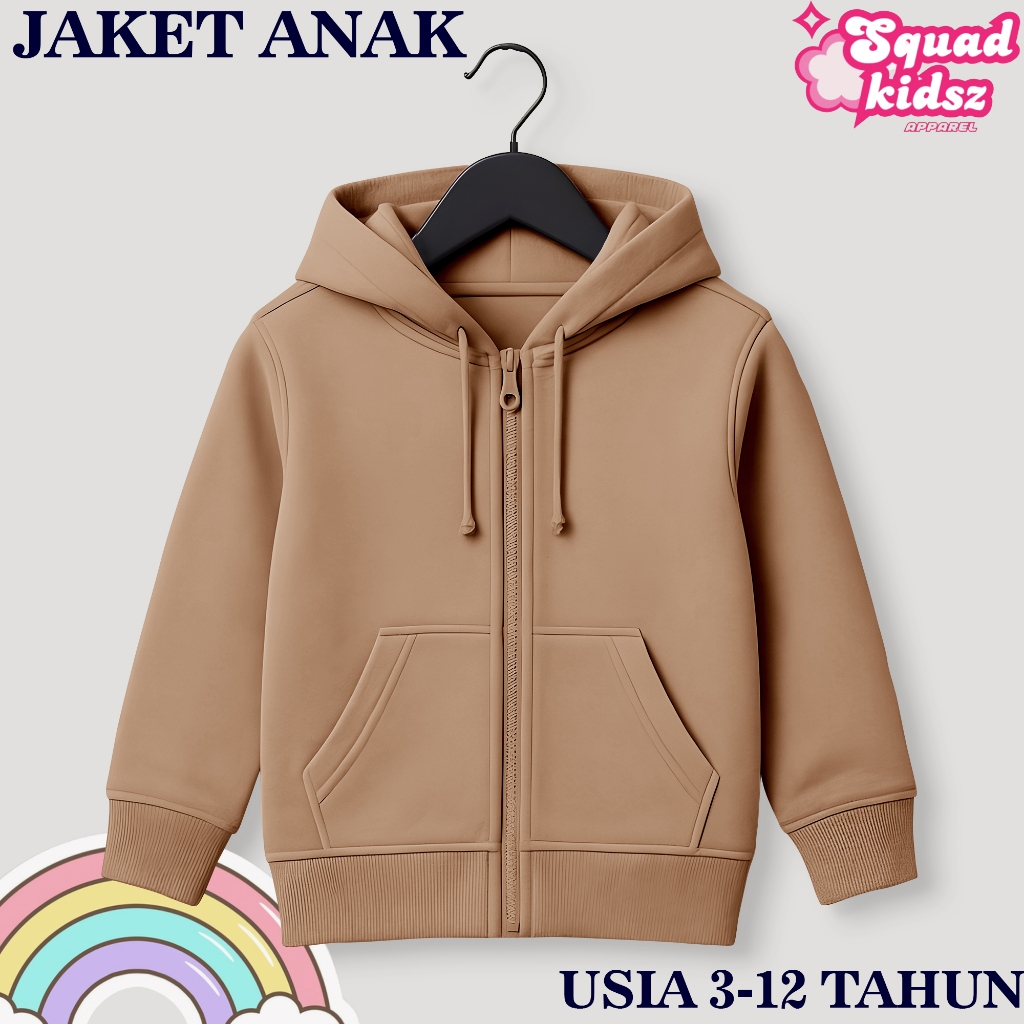 Squad Kidsz Jaket Zipper Anak Cowok Cewek Polos Mocca Usia 3-12 Tahun Simple