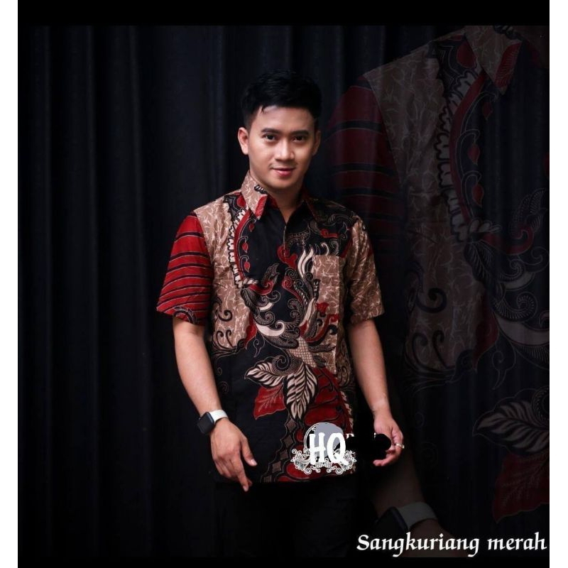 Batik Sangkuriang Merah - kemeja Batik Pria Dewasa Lengan Pendek