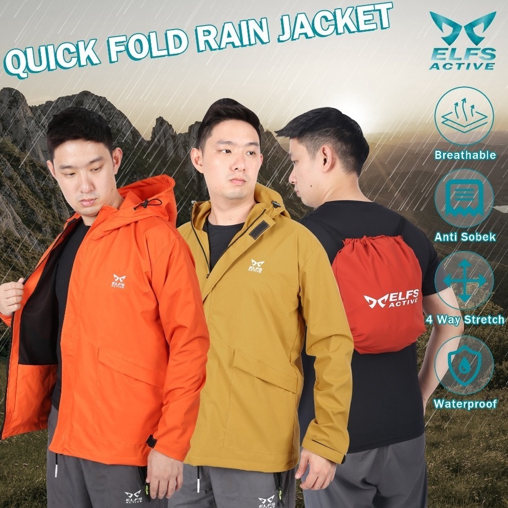 KODE V73F Elfs Active Quick Fold Rain Jacket String Bag Jaket Parka Hiking Gunung