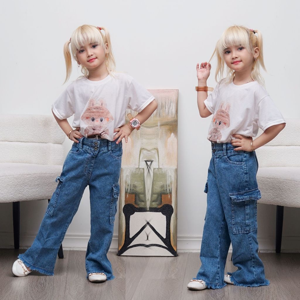 Celana Jeans CutBray Cargo Rawis Anak || Celana Jeans Anak