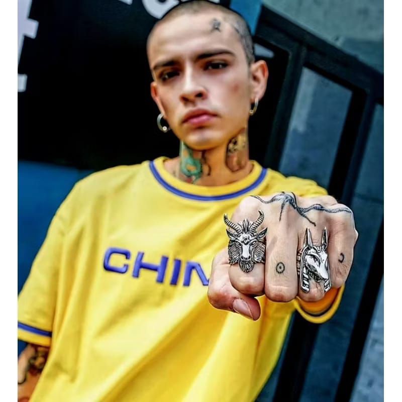 Ringskull Cincin Tengkorak Kambing Lucifer / Ringskull / Cincin Pria / Cincin Cowo