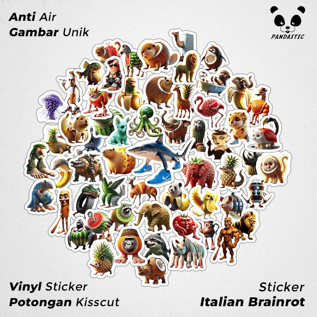 

Stiker Tempel Kartun Brainrot Anomali Italia Paper Vinyl Dekorasi Laptop Koper Tumbler Kulkas DIY