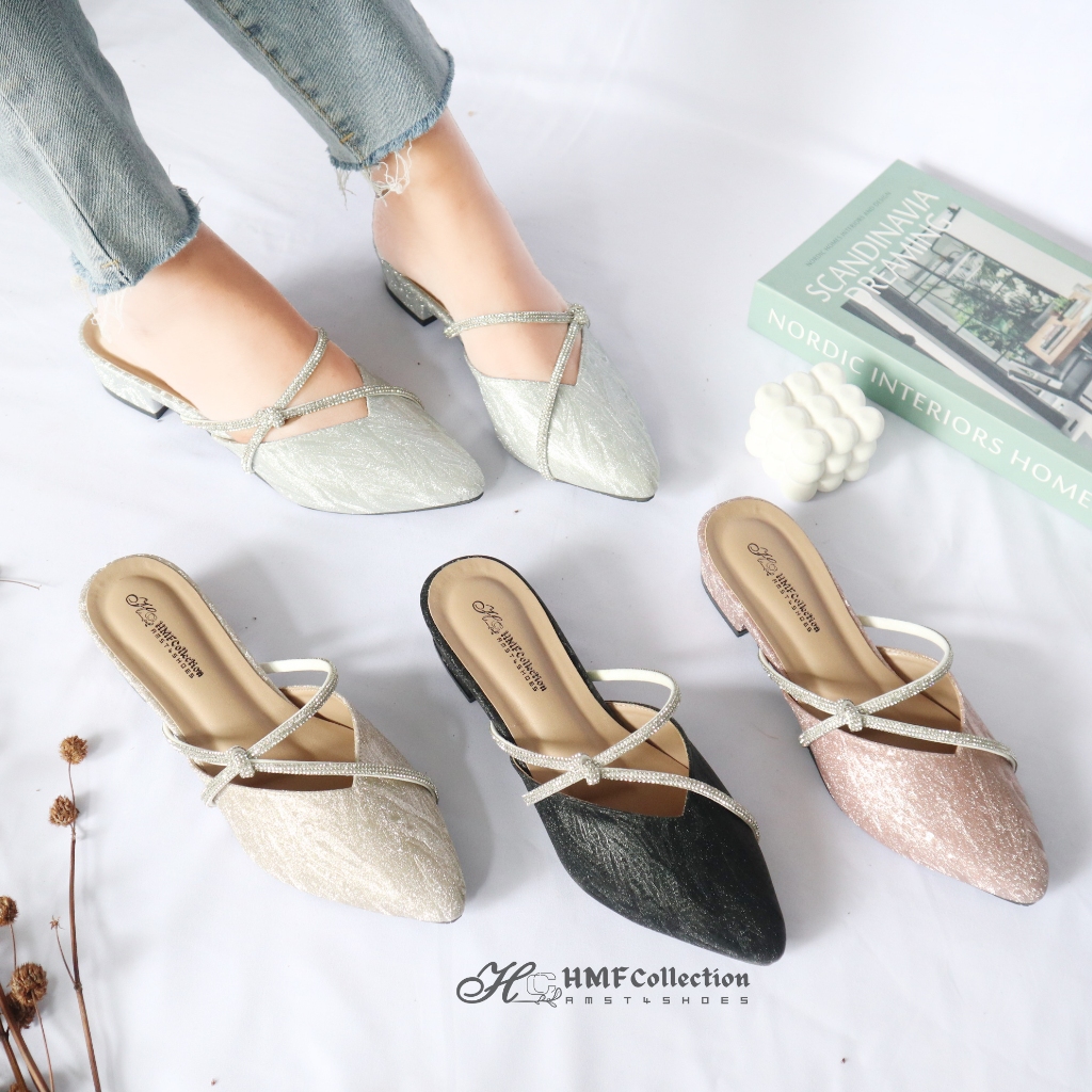 HMF Yarima Sepatu HaK Mules Wanita Glitter 3 cm MT44