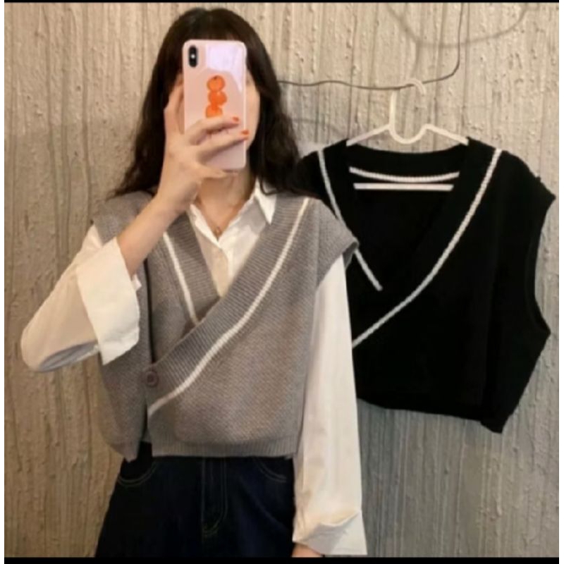 ROMPI CROP RAJUT WANITA / VEST RAJUT WANITA KANCING SAMPING