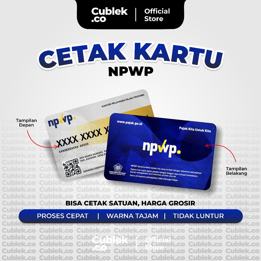 

Cetak ID Card Kartu Digital Fisik Kartu NPWP PAJAK Bisa Satuan Anti Luntur Bahan PVC Tebal 2 SISI - Cublek.co