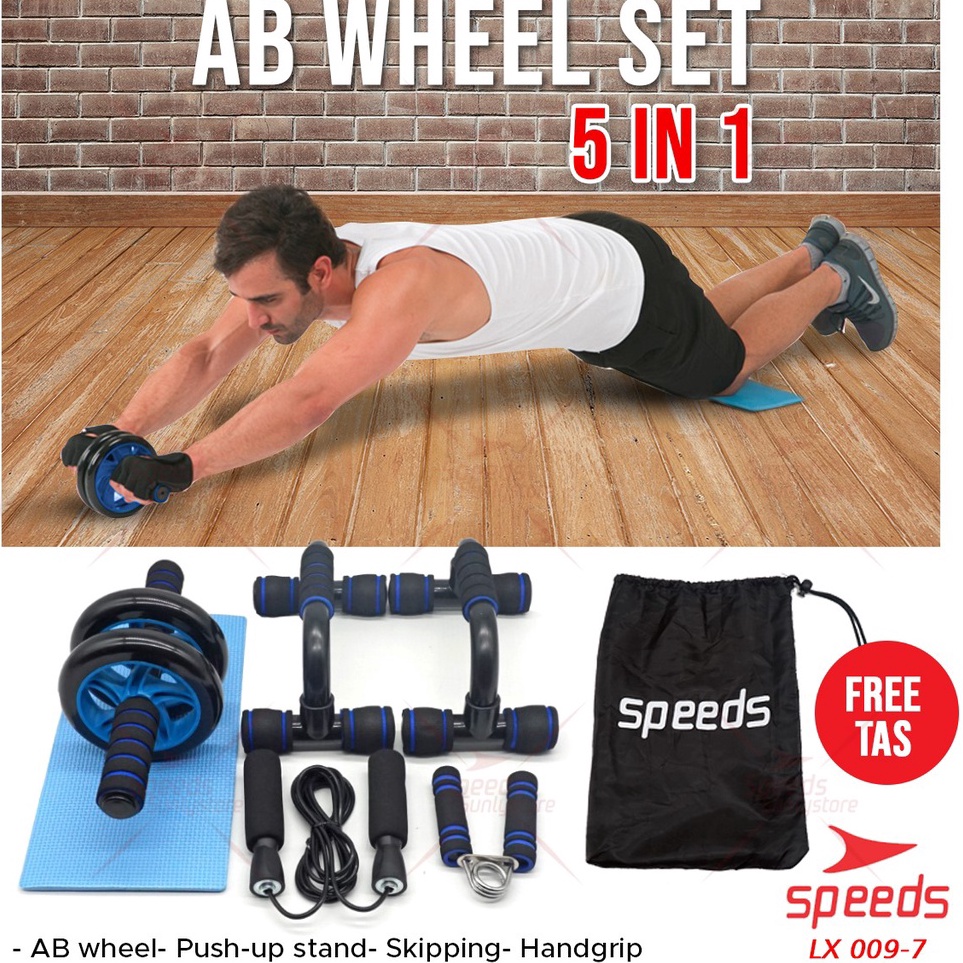 KODE Q92Z SPEEDS AB Wheel Set Ab Wheel  Ab Roller Double Wheel  Alat Push Up Stand Bar Alat Gym Alat