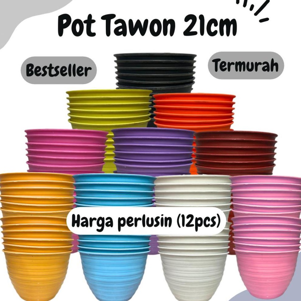 KODE G44P AZ 12PCS POT TANAMAN 21cm POT BUNGA WARNA WARNI POT TAWON LUSINANTERMURAH