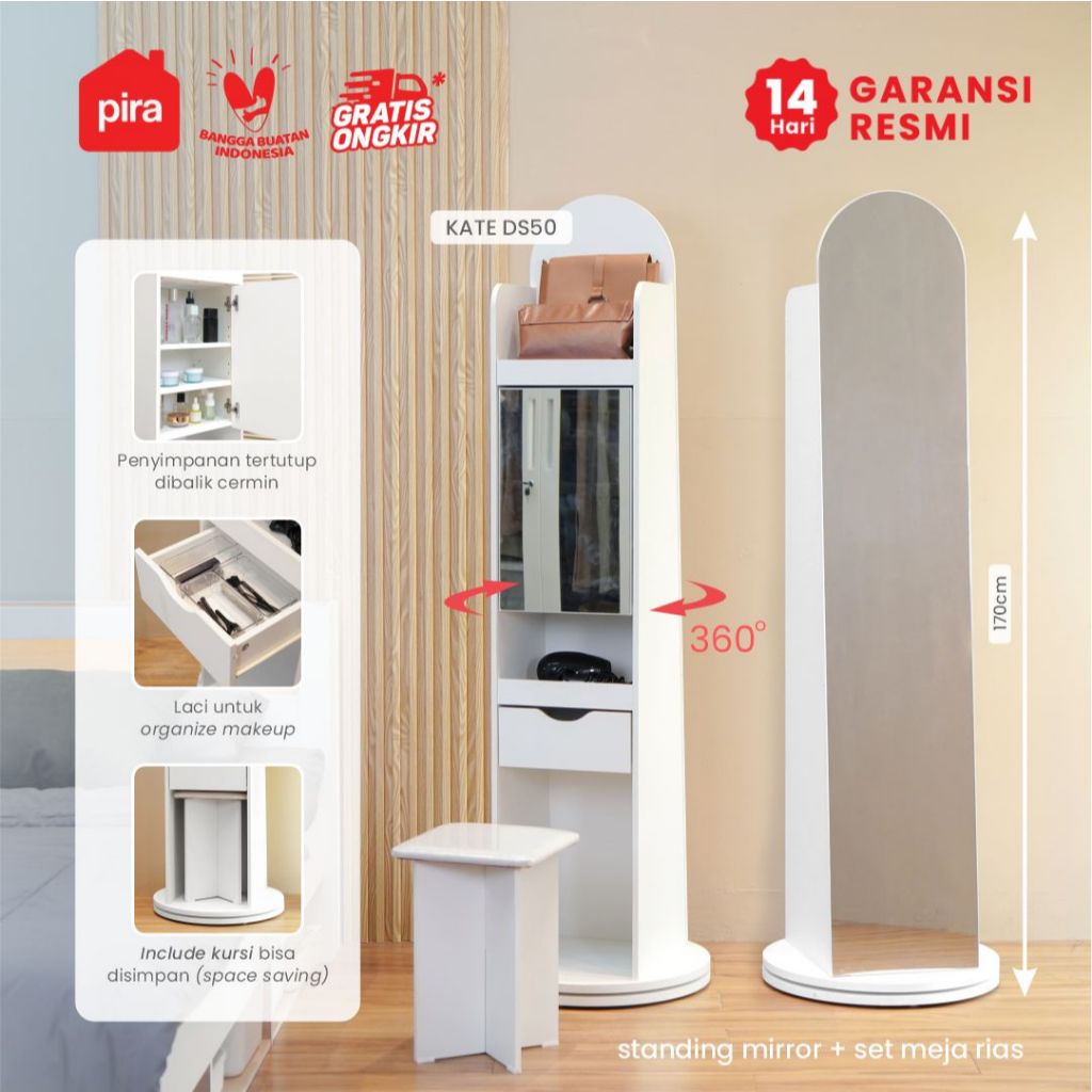 PIRA - KATE DS50 Meja Rias / Cermin Full Body / Meja Rias Minimalis Set Kursi