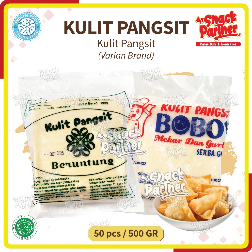 

KULIT PANGSIT 50 Lembar / 500 GR - BERUNTUNG BOBOY - HOMEMADE BANJARMASIN FROZEN FOOD