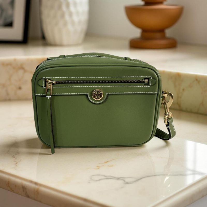 Tory Monogram Leather Camera Bag