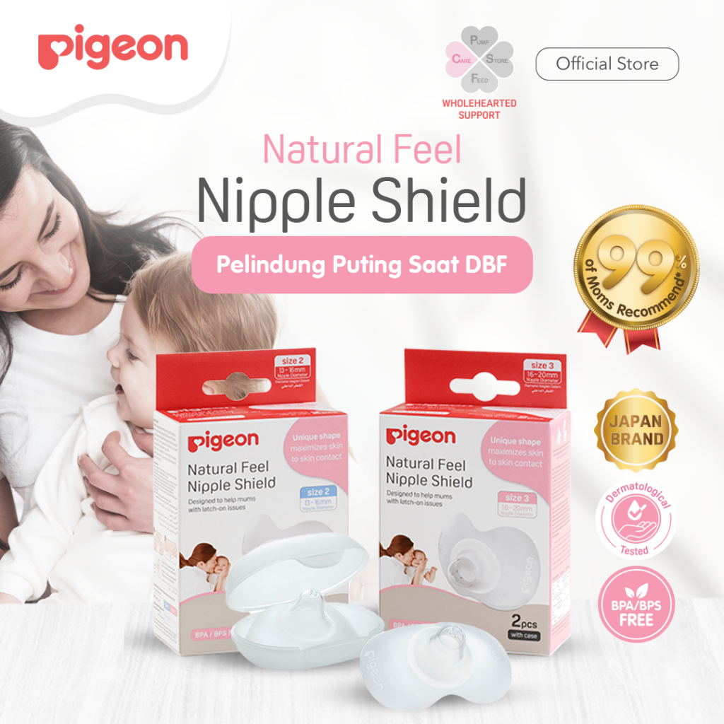 PIGEON Natural Feel Nipple Shield | Pelindung Puting Ibu Menyusui | Anti Lecet Payudara | Anti Nyeri