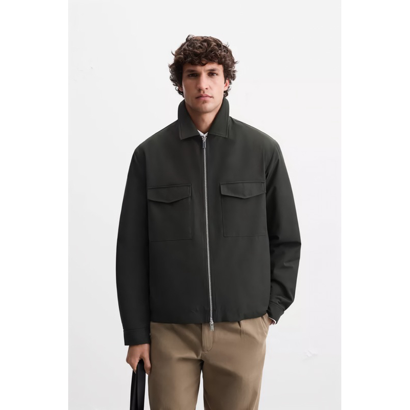 Zara Overshirt / Outerwear – Olive Green Regular Fit