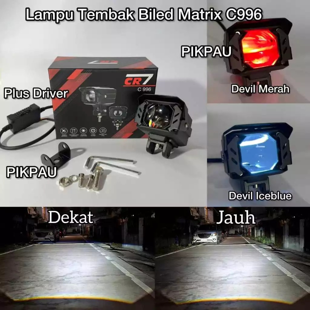 CR7 Lampu Tembak Biled Flat Cut High Low C996 Original Waterproof