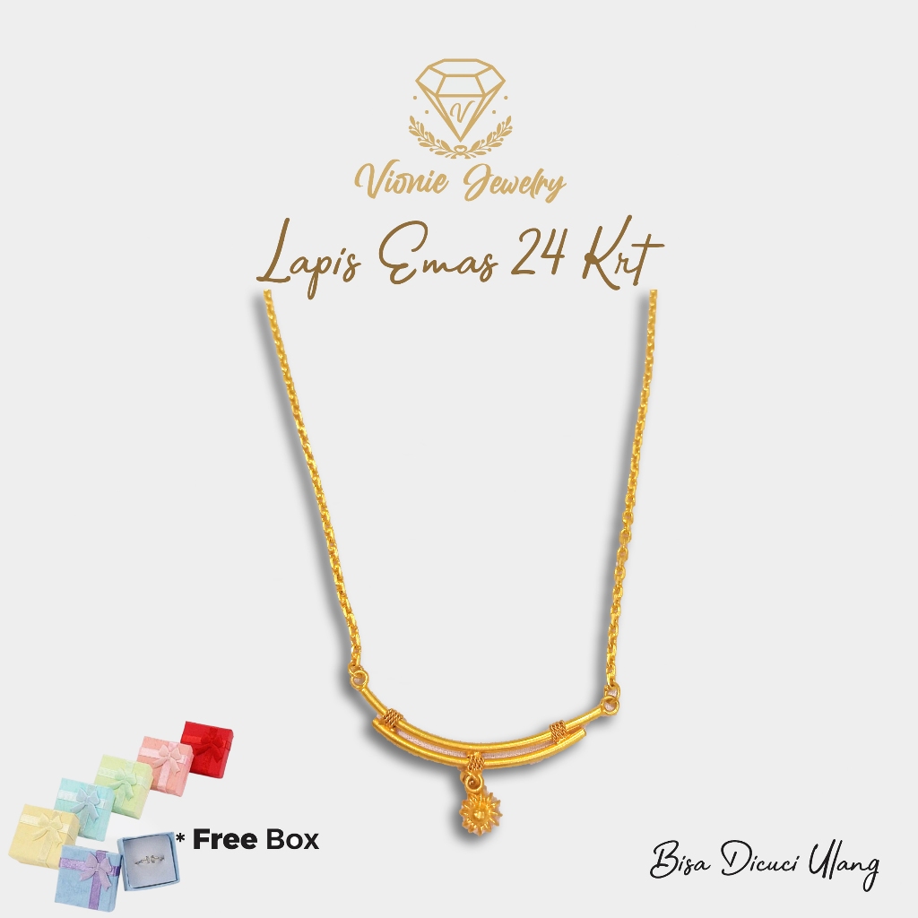 Kalung Bambu Dua Lapis Emas 24Krt Kalung Wanita Replika Perhiasan Premium