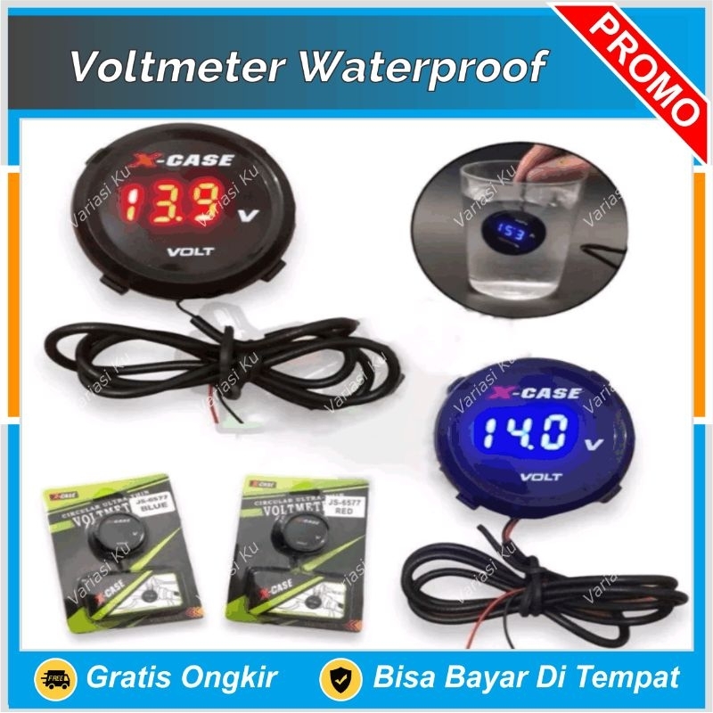 VOLTMETER KOTAK BULAT DIGITAL WATERPROOF MOBIL MOTOR MULTIFUNGSI 12V DC PENGUKUR SUPLAY ARUS ADAPTOR