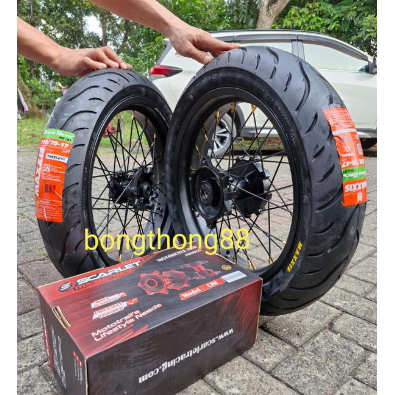 Paketan Velg Rossi  CRF150 Klx Dtracker Bf WR 155 Tromol Scarlet  Ban Maxxis 90 100 110 120 130 140 
