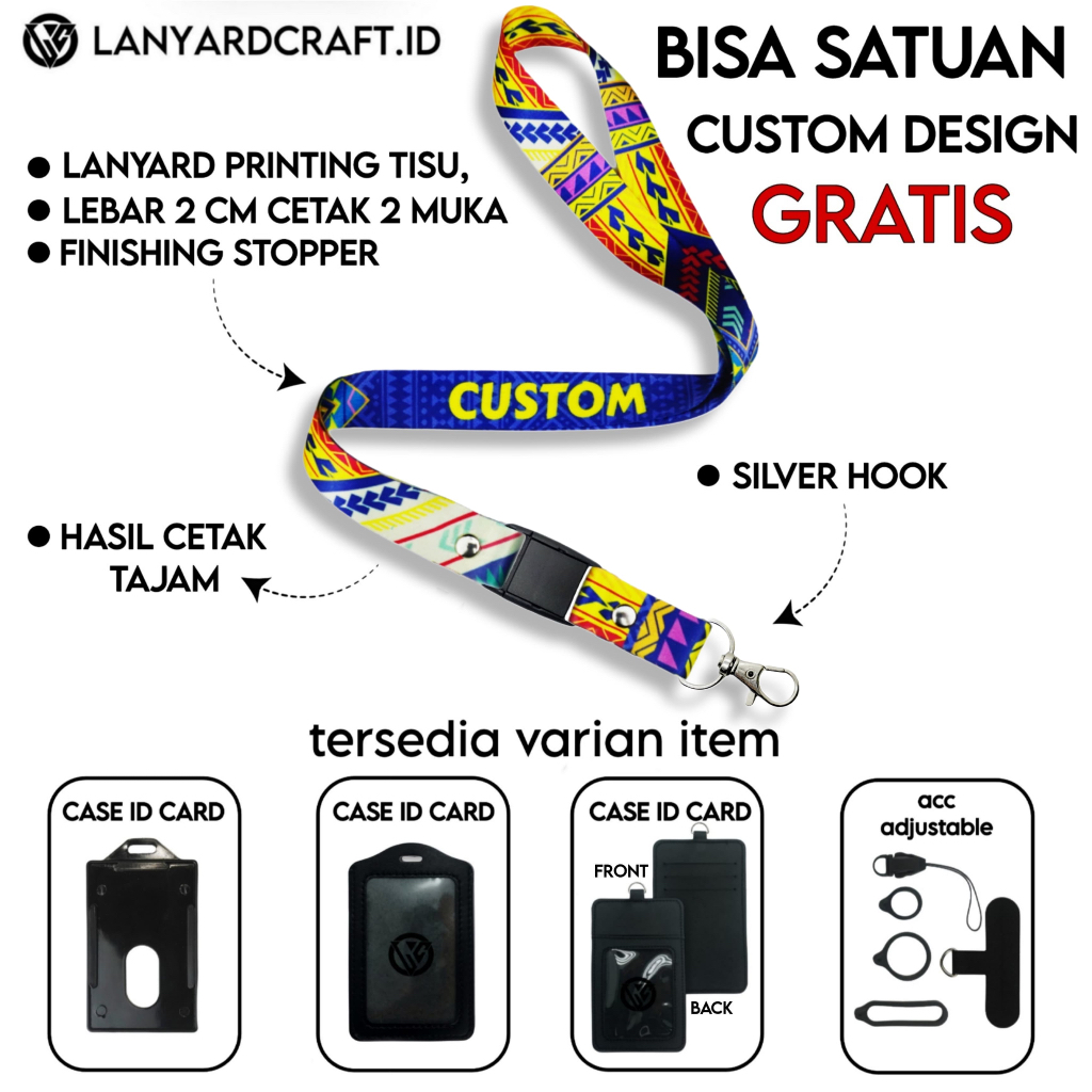 

[CUSTOM SATUAN] Custom Lanyard Size 2cm Type Alock-SH Lanyard Id Card Printing / Lanyard Custom Desain Satuan