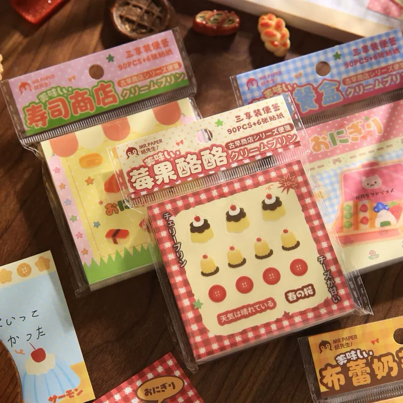 

memopad isi 90lembar + gratis 6pcs sticker PET japanese food vibes dekorasi journal readystock B3221