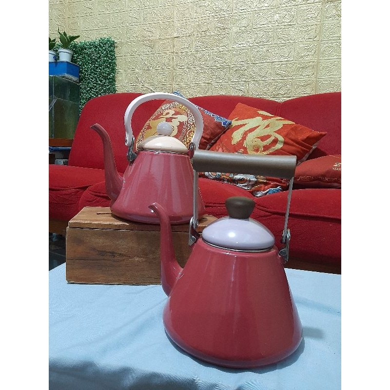 Teko Teapot Kettle Enamel Drip Korean Red Pink Series 1.7L